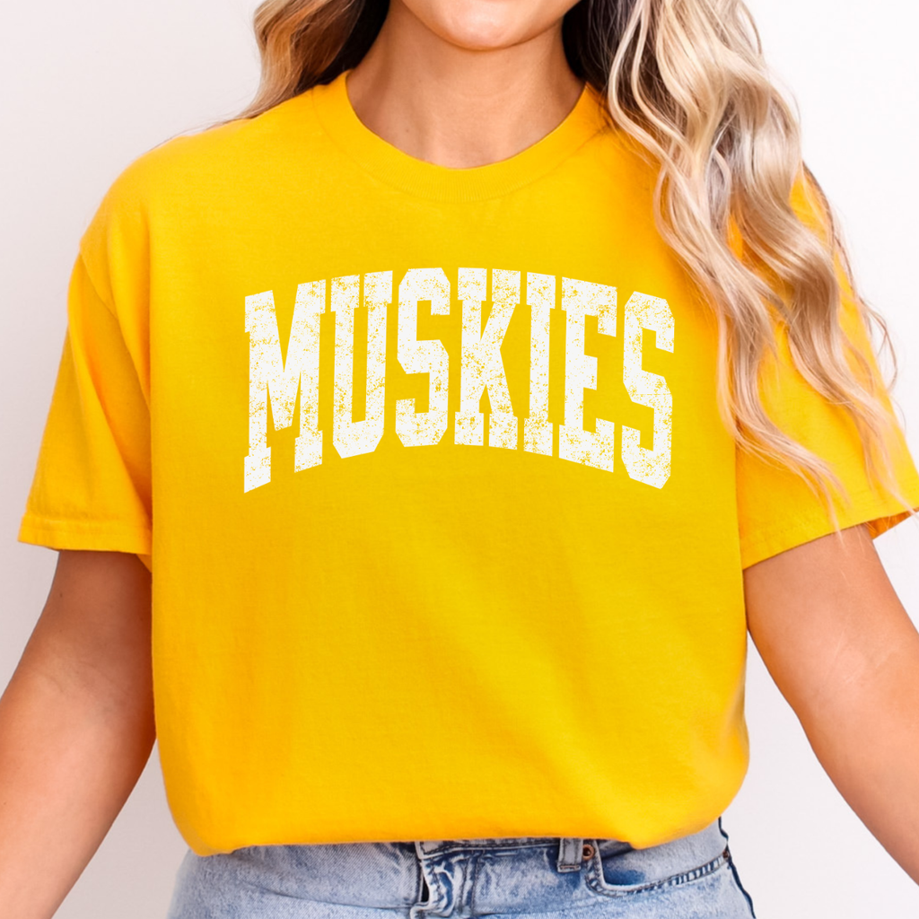 Muskies Distressed Varsity Arch Tee