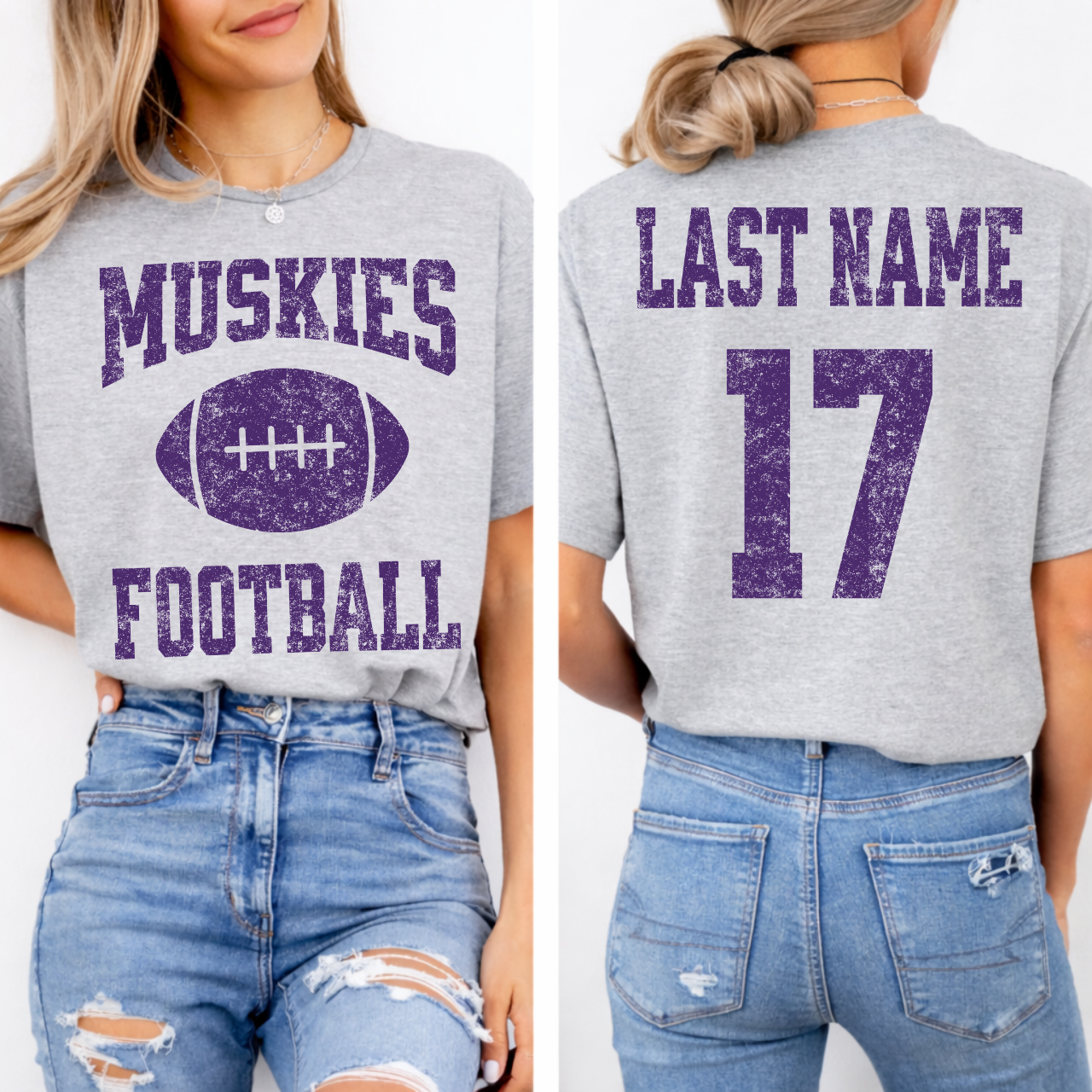 Muskies Personalized Name and Number Football Tee (Purple)
