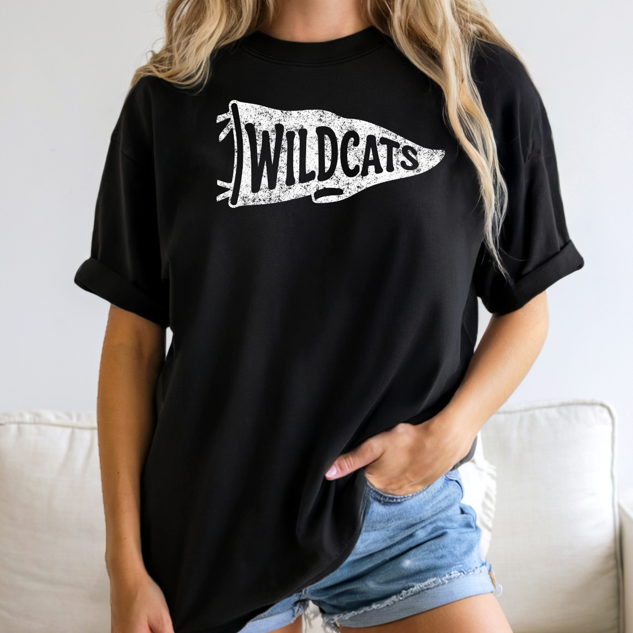 Durant Wildcats Distressed Pennant Tee