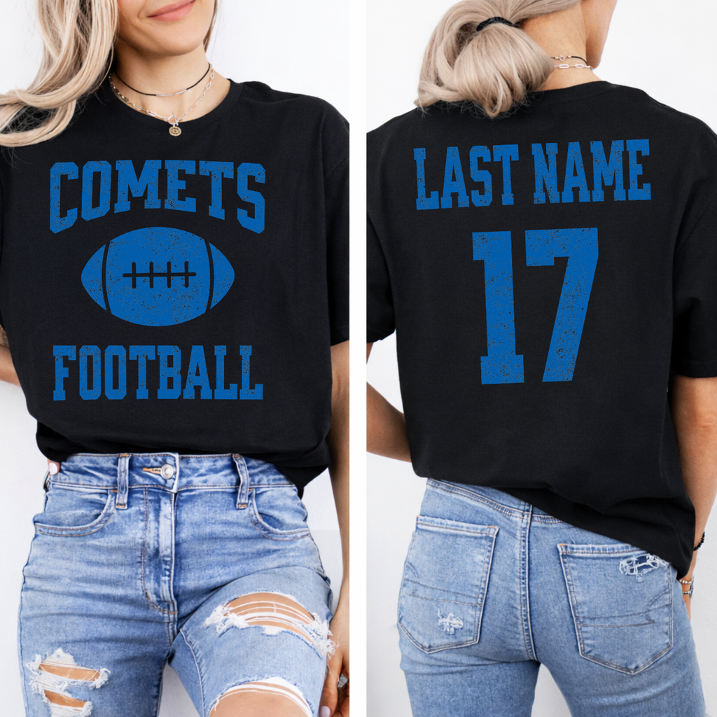 West Liberty Comets Personalized Name and Number Football Tee