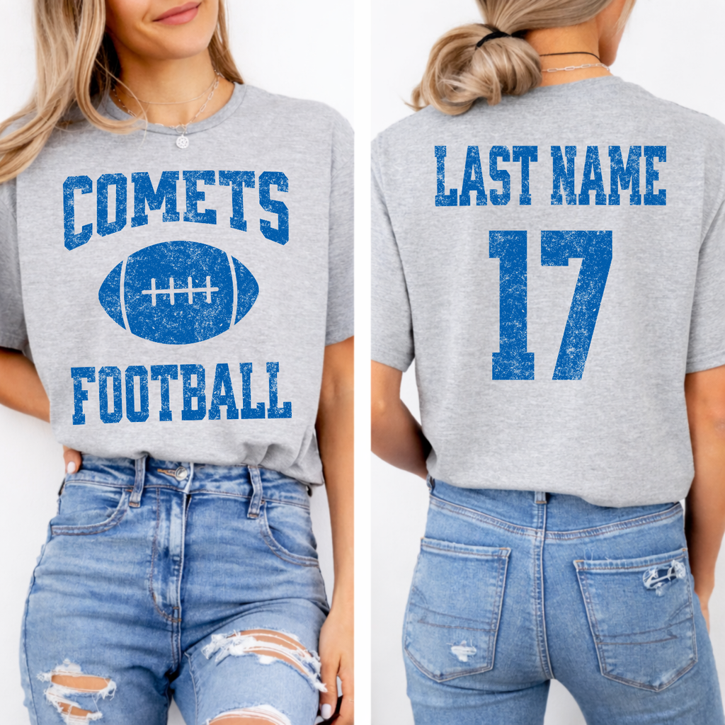 West Liberty Comets Personalized Name and Number Football Tee
