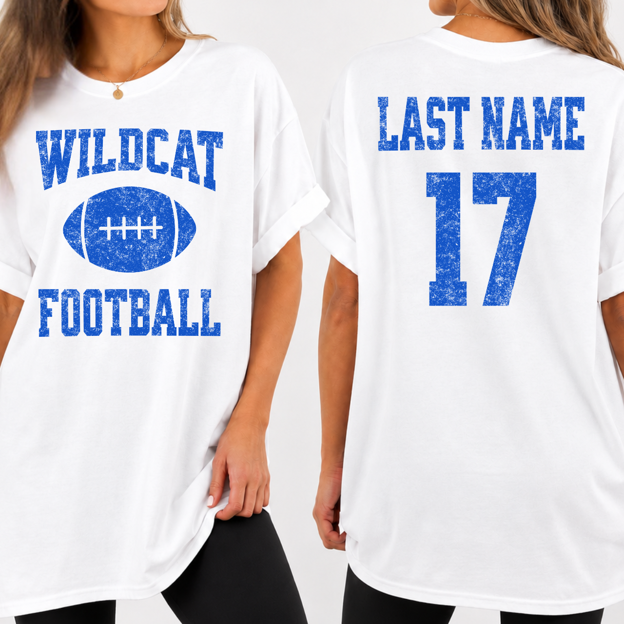 Durant Wildcats Personalized Name and Number Football Tee (blue)