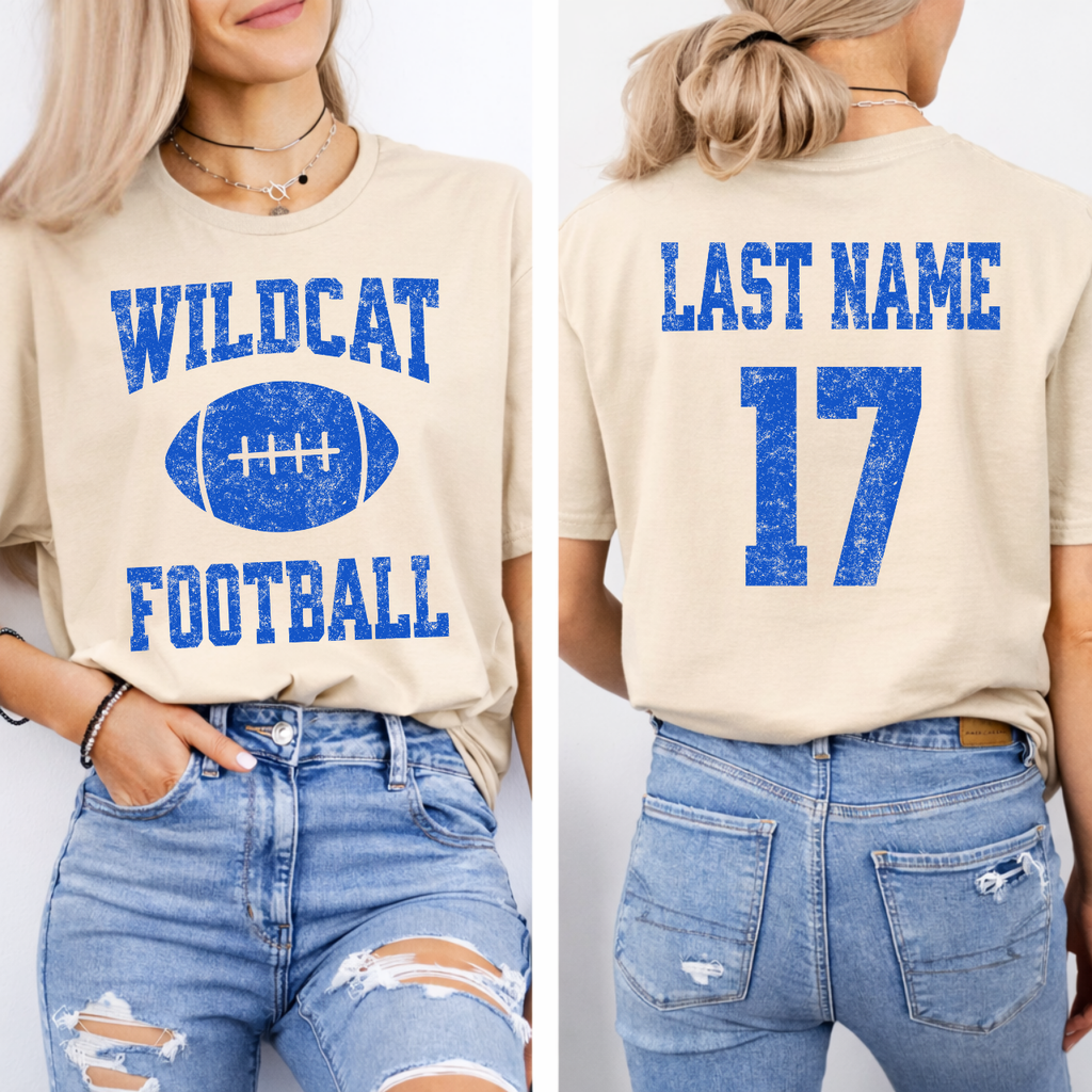 Durant Wildcats Personalized Name and Number Football Tee (blue)