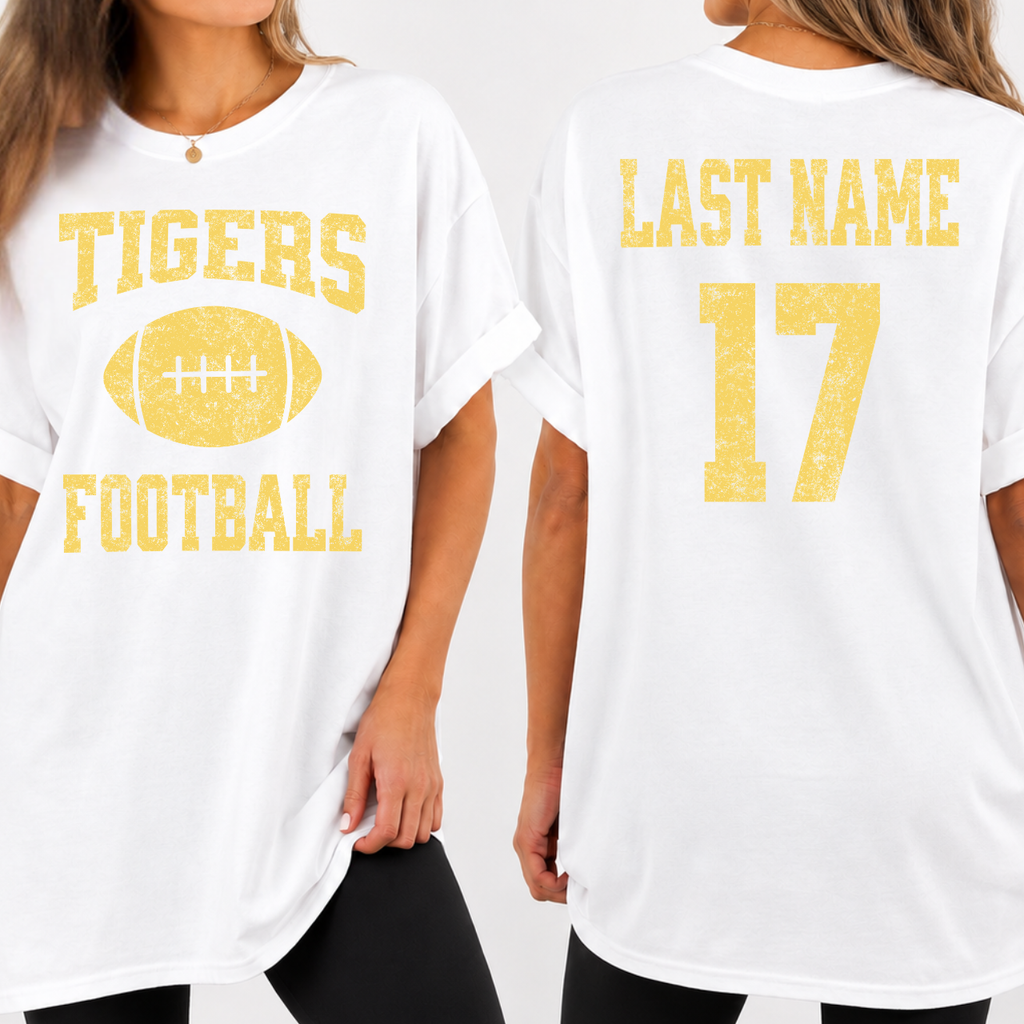 Tipton Tigers Personalized Name and Number Football Tee (gold)