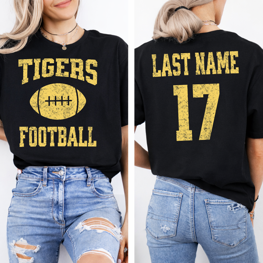 Tipton Tigers Personalized Name and Number Football Tee (gold)