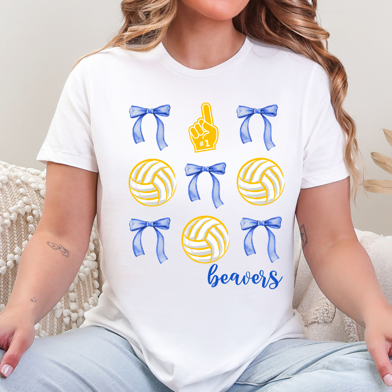 Wilton Beavers Volleyballs and Bows Tee