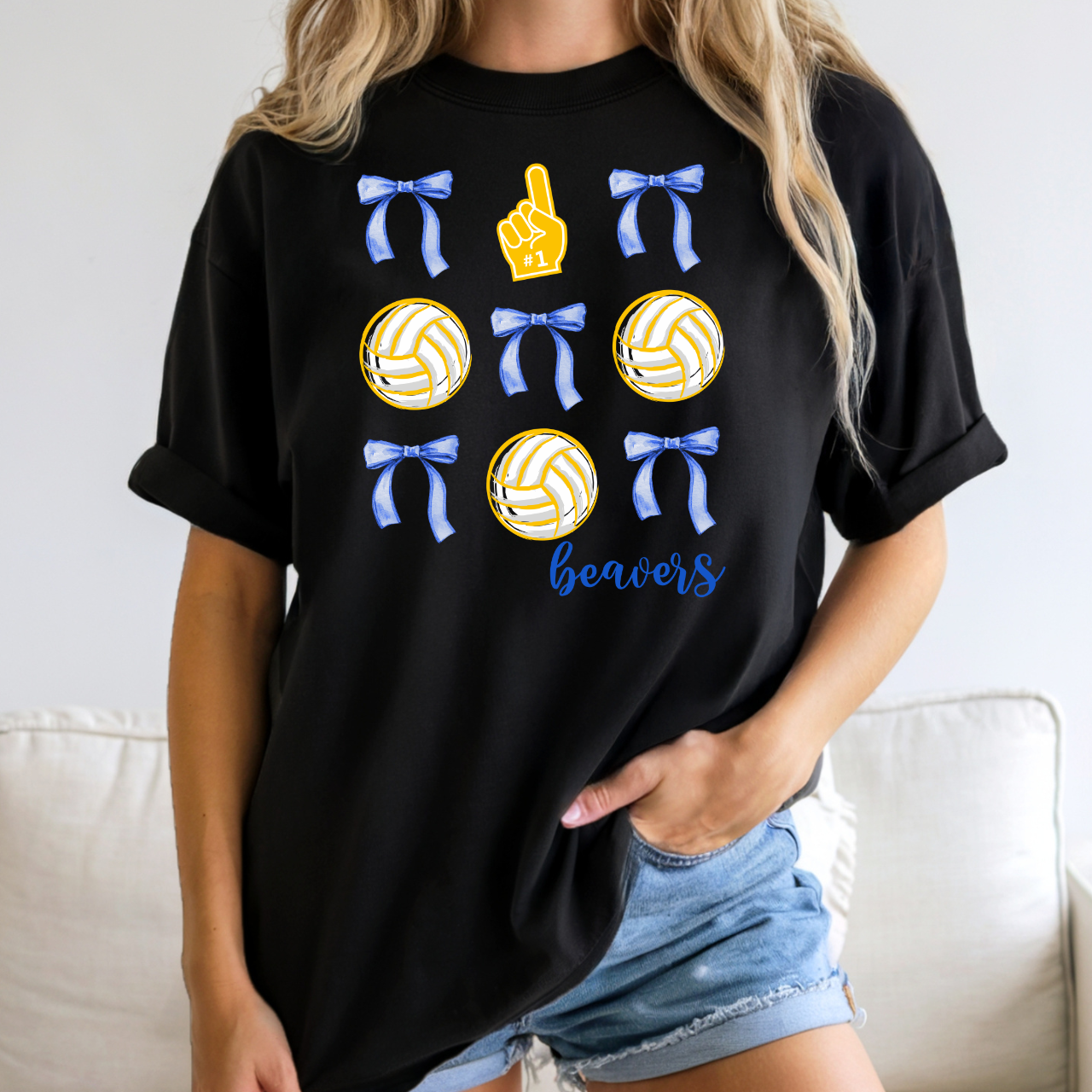 Wilton Beavers Volleyballs and Bows Tee