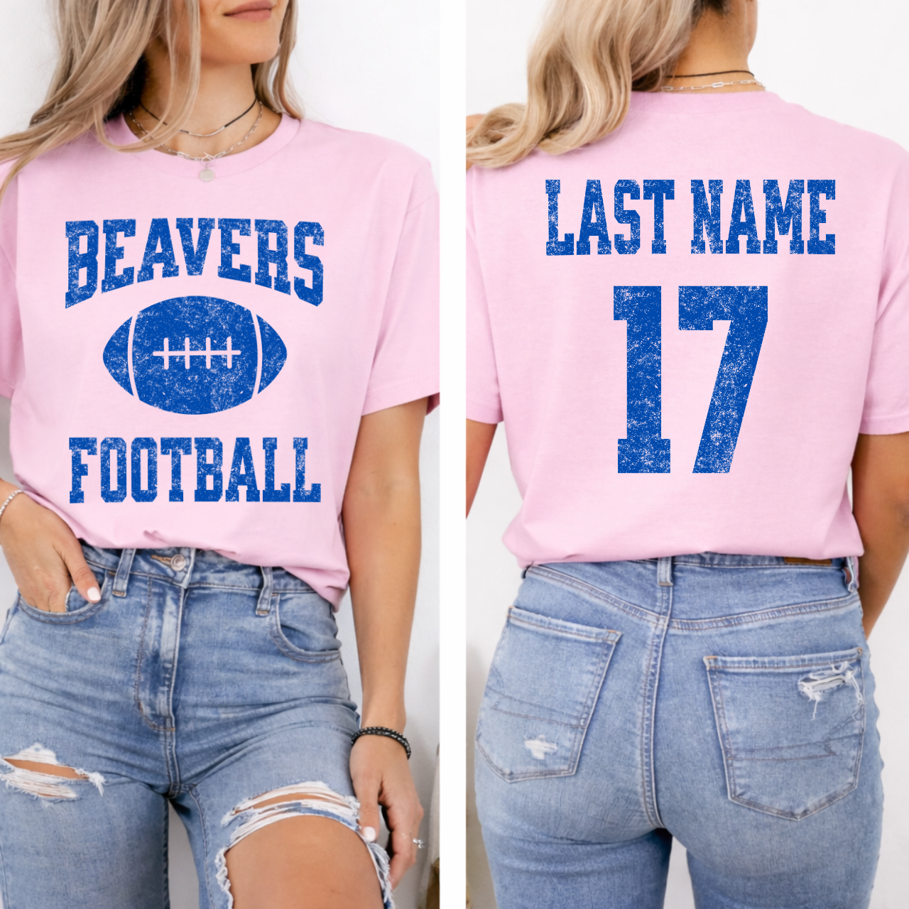 Wilton Beavers Personalized Name and Number Football Tee (blue)