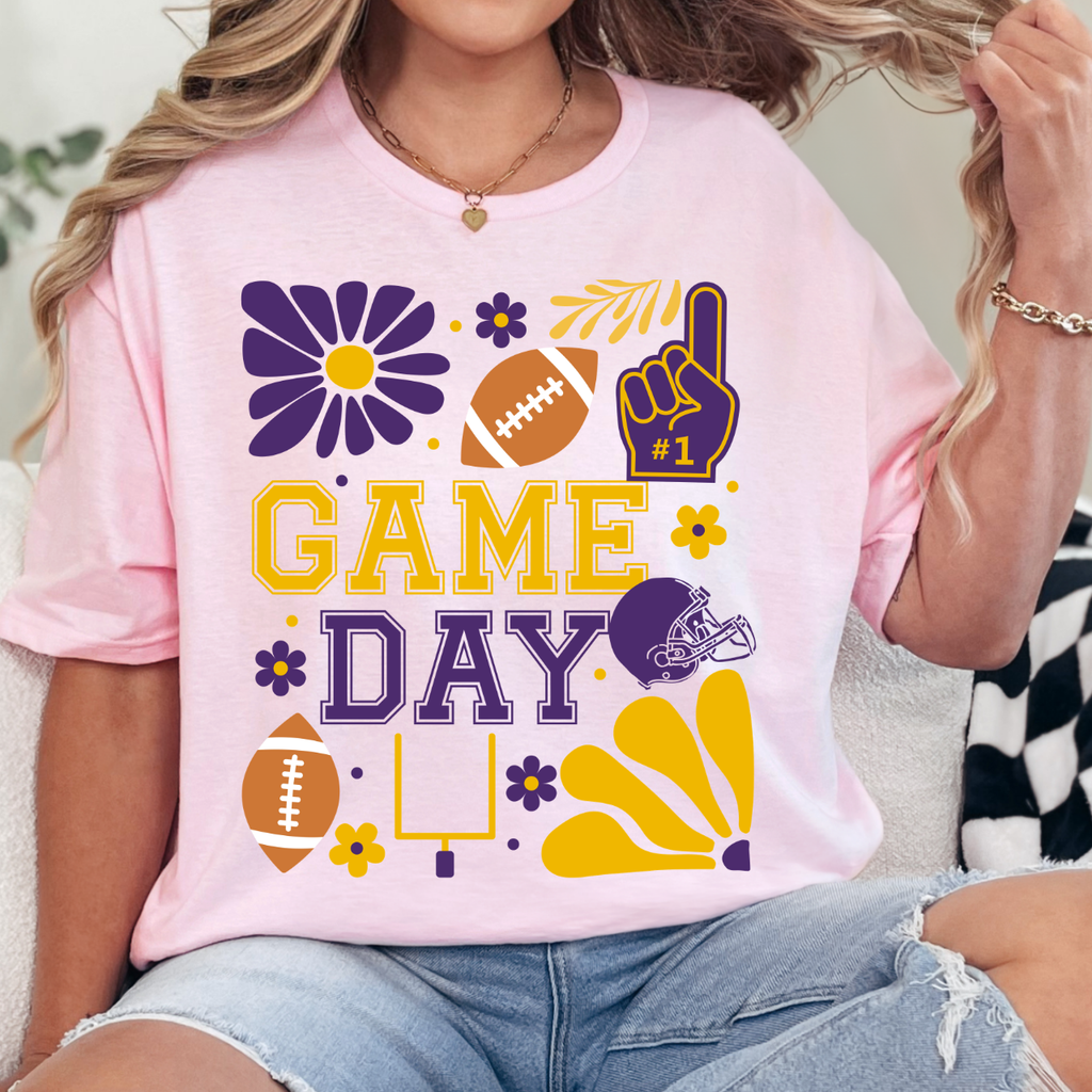 Purple and Gold Retro Football Game Day Tee