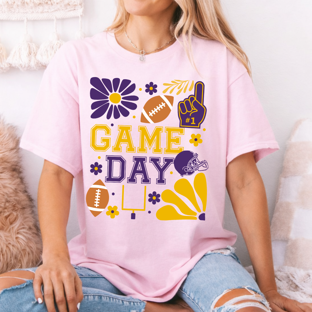 Purple and Gold Retro Football Game Day Tee