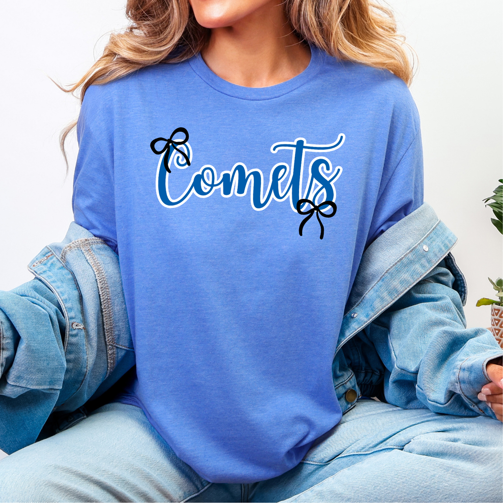 West Liberty Comets Script Bow Tee