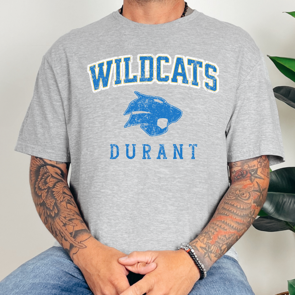 Durant Wildcats Classic Distressed Mascot Tee