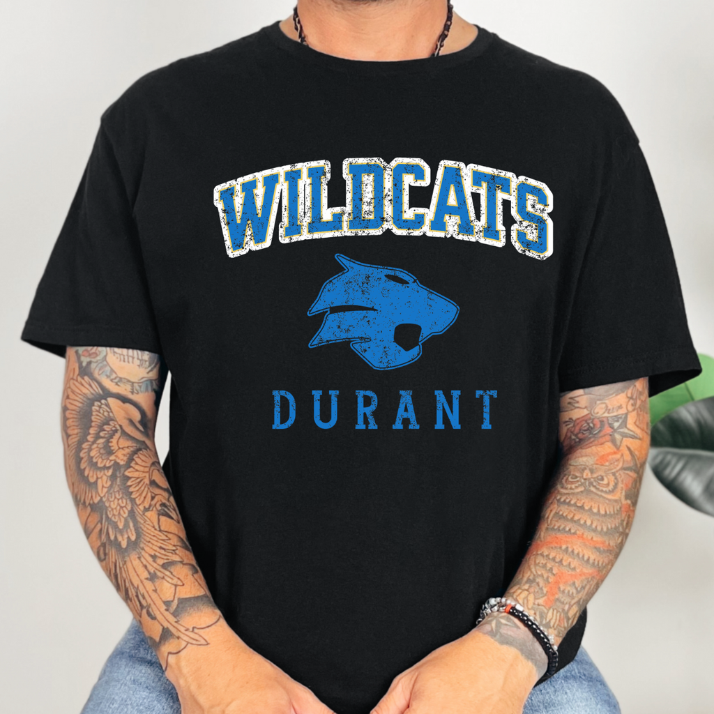 Durant Wildcats Classic Distressed Mascot Tee