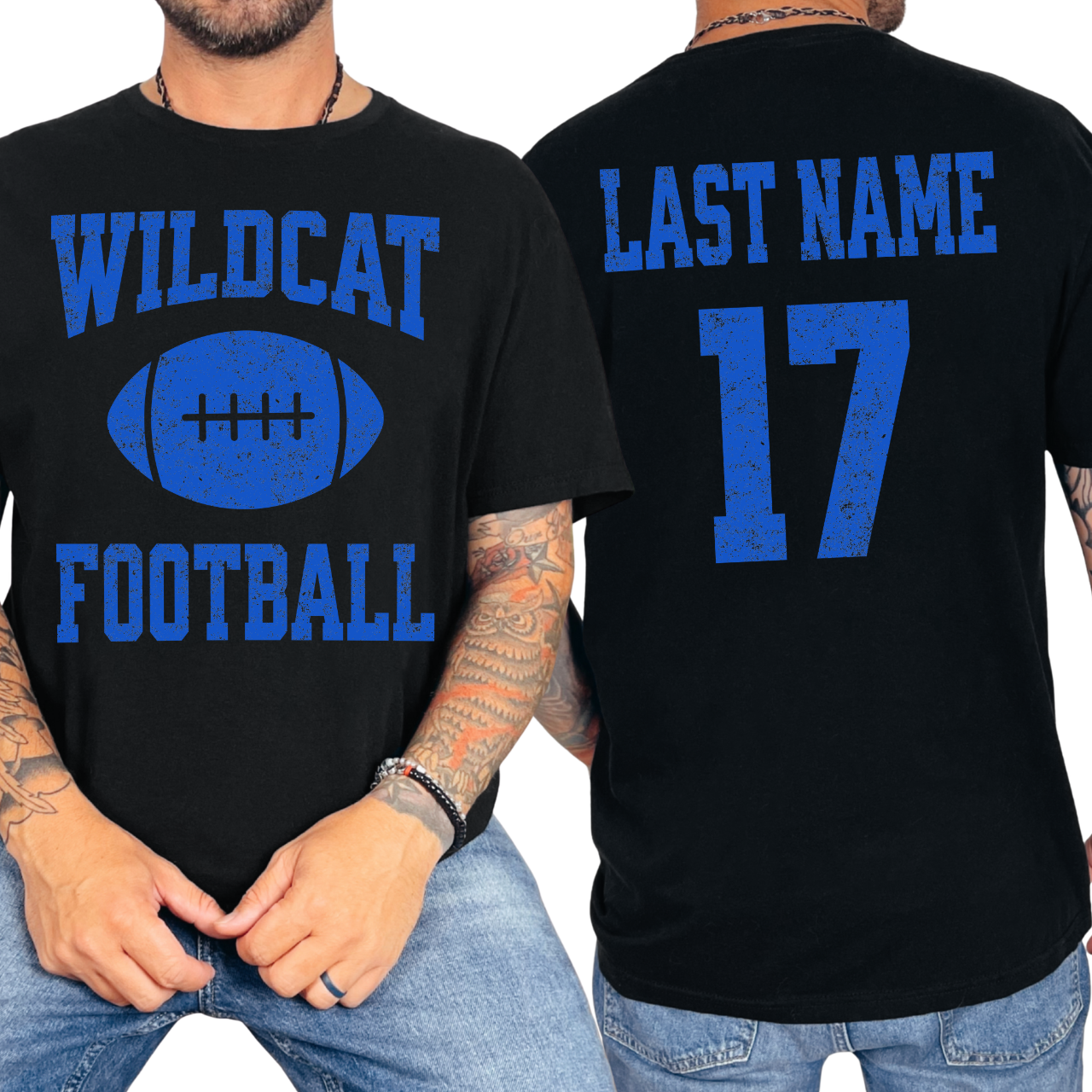 Durant Wildcats Personalized Name and Number Football Tee (blue)