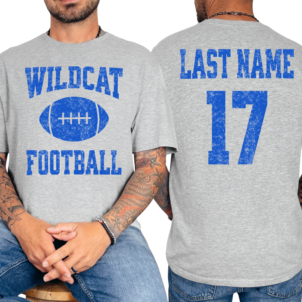 Durant Wildcats Personalized Name and Number Football Tee (blue)