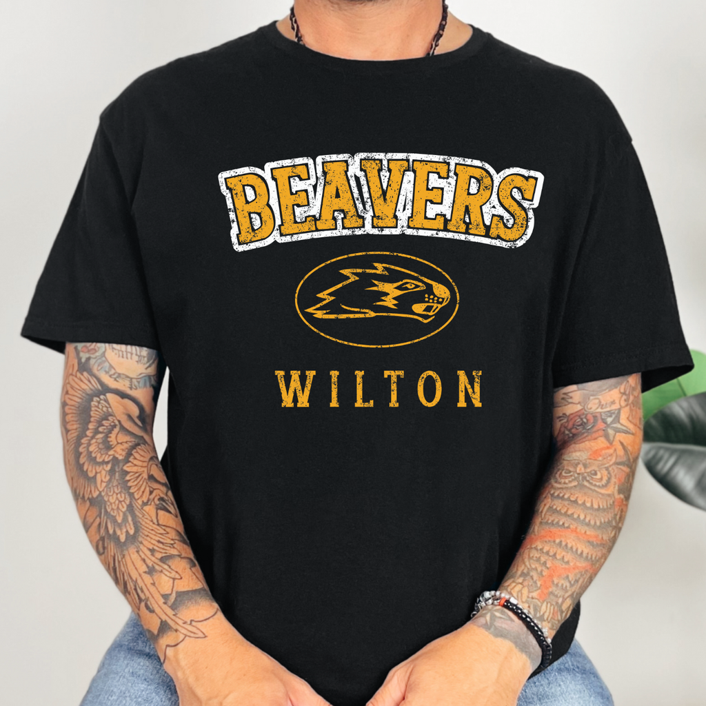 Wilton Beavers Distressed Mascot Adult Tee