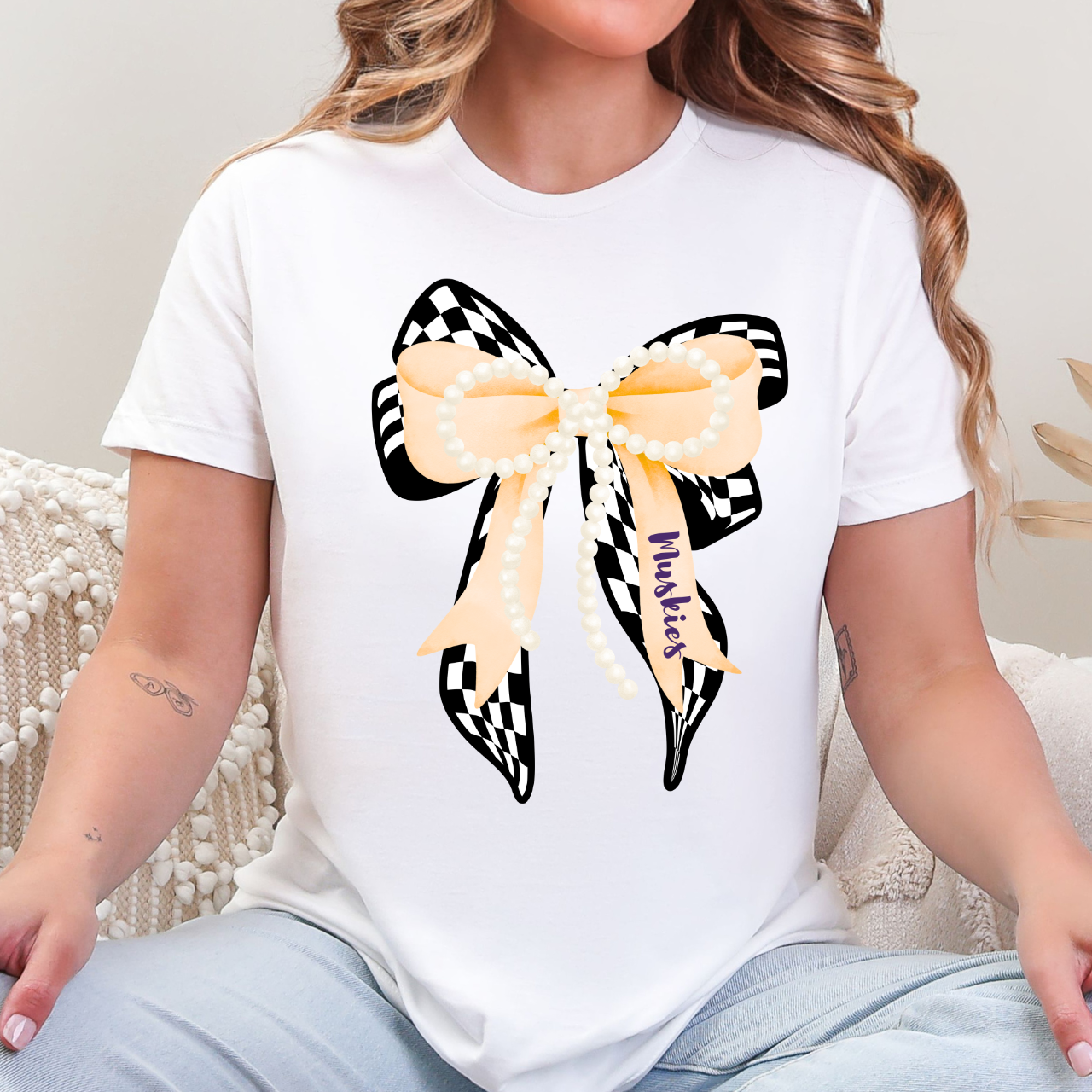 Muscatine Muskies Checkered Bow Tee