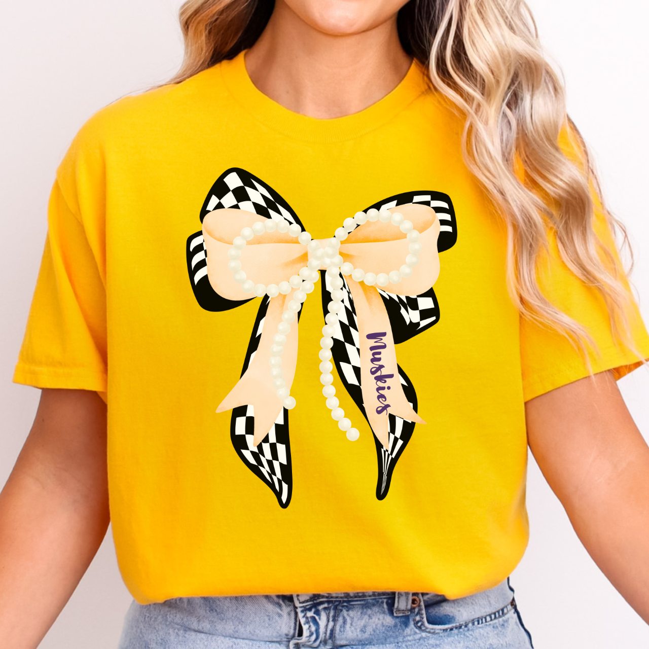 Muscatine Muskies Checkered Bow Tee
