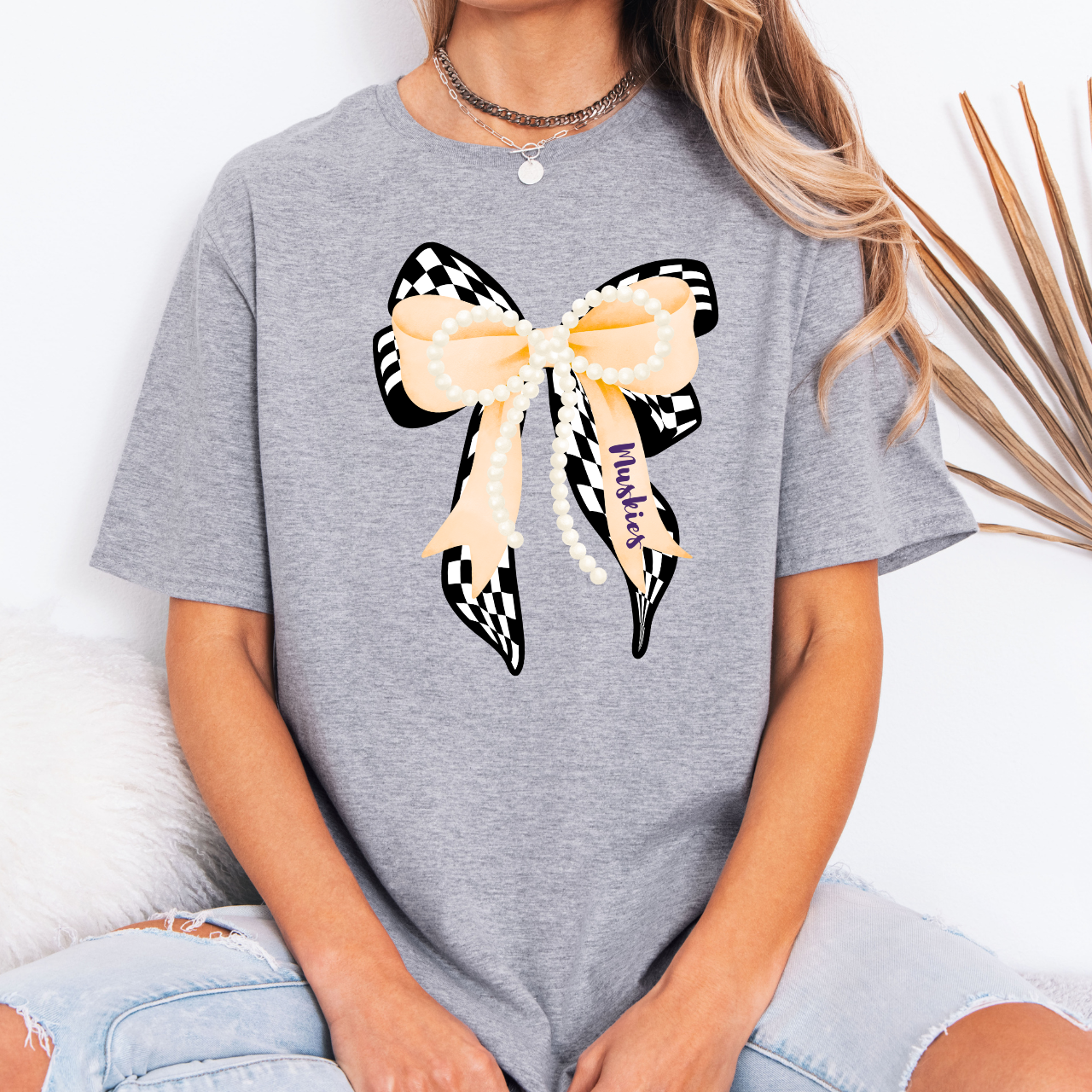 Muscatine Muskies Checkered Bow Tee