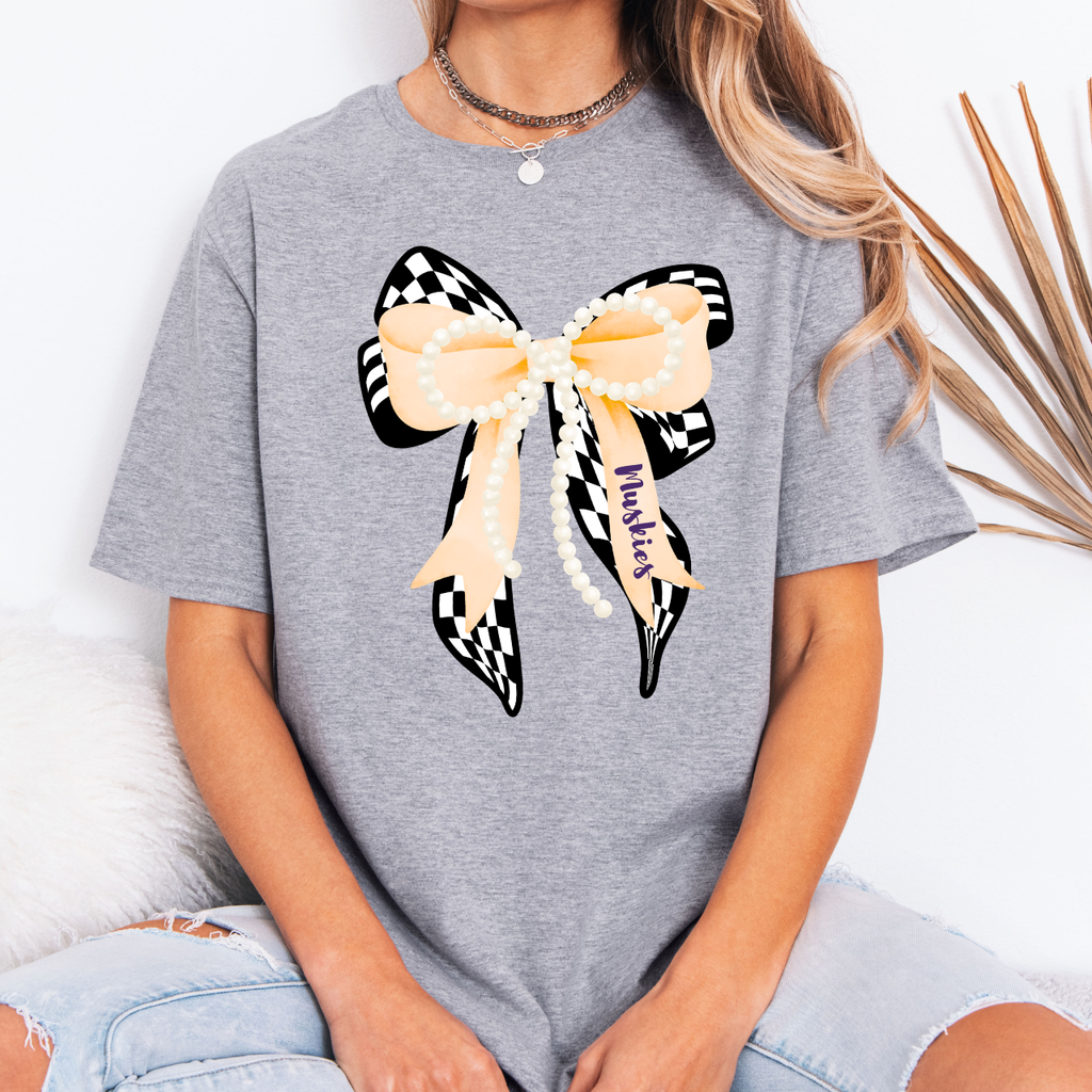 Muscatine Muskies Checkered Bow Tee