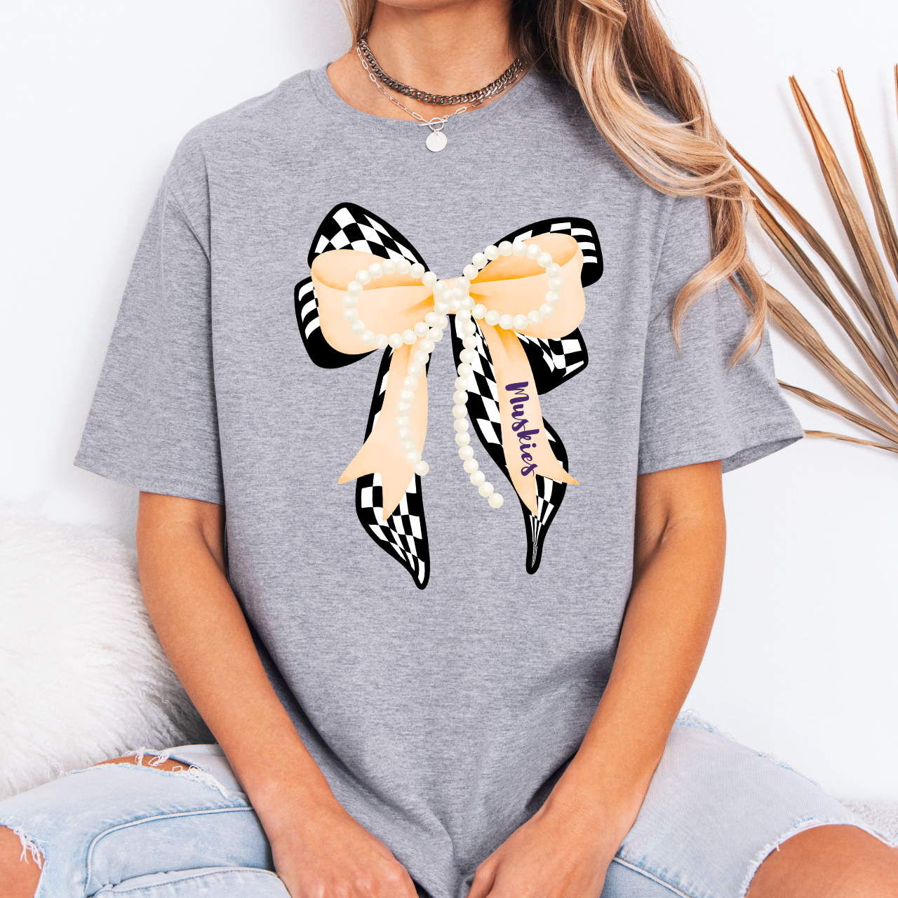 Muscatine Muskies Checkered Bow Tee