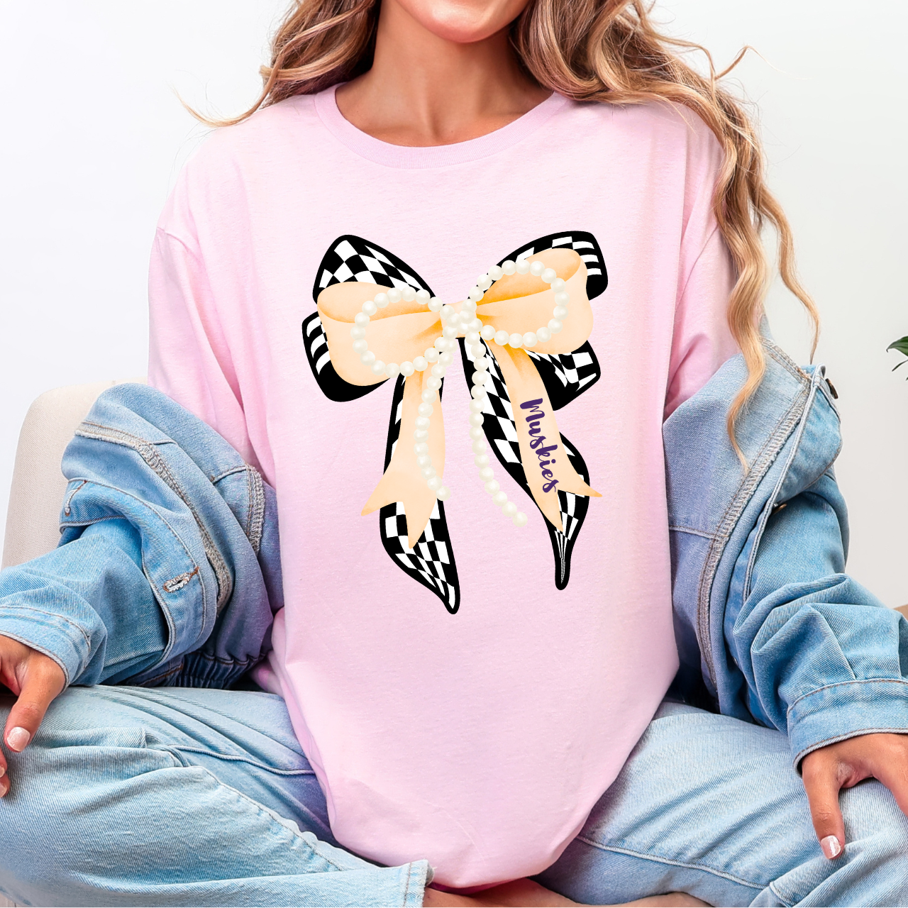 Muscatine Muskies Checkered Bow Tee