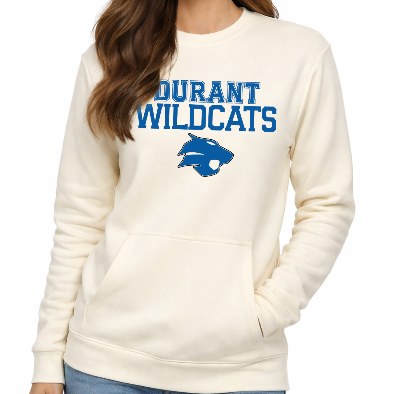 Durant Wildcats Stacked Logo Pocket Crew