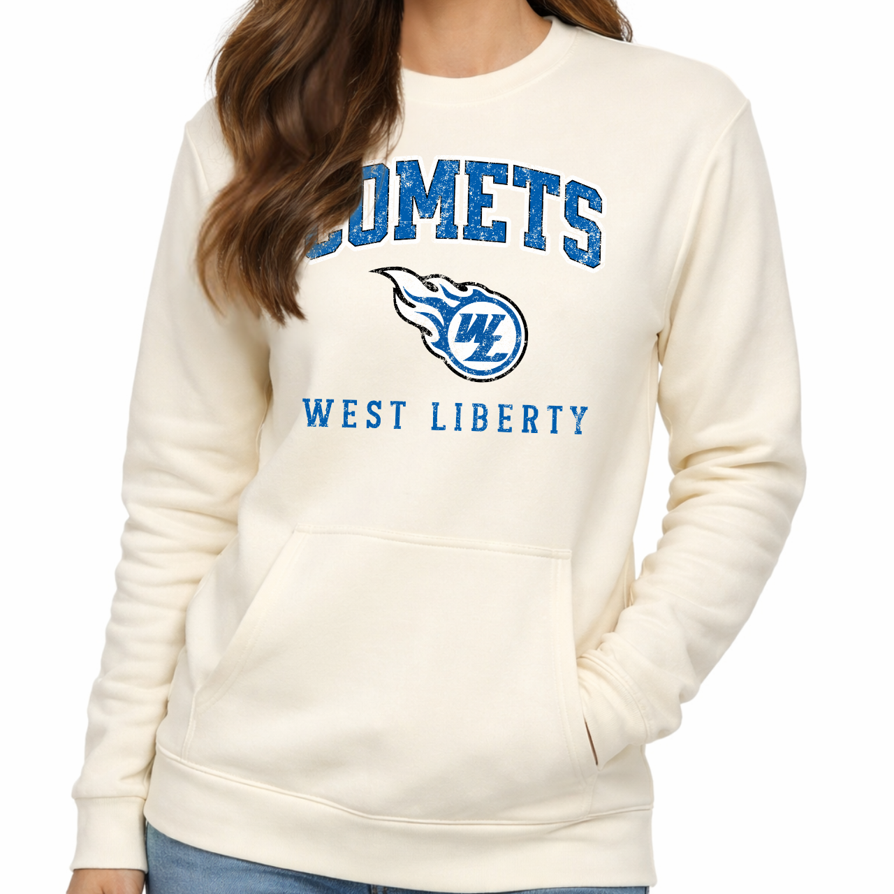 West Liberty Comets Vintage Arch Logo Pocket Crew