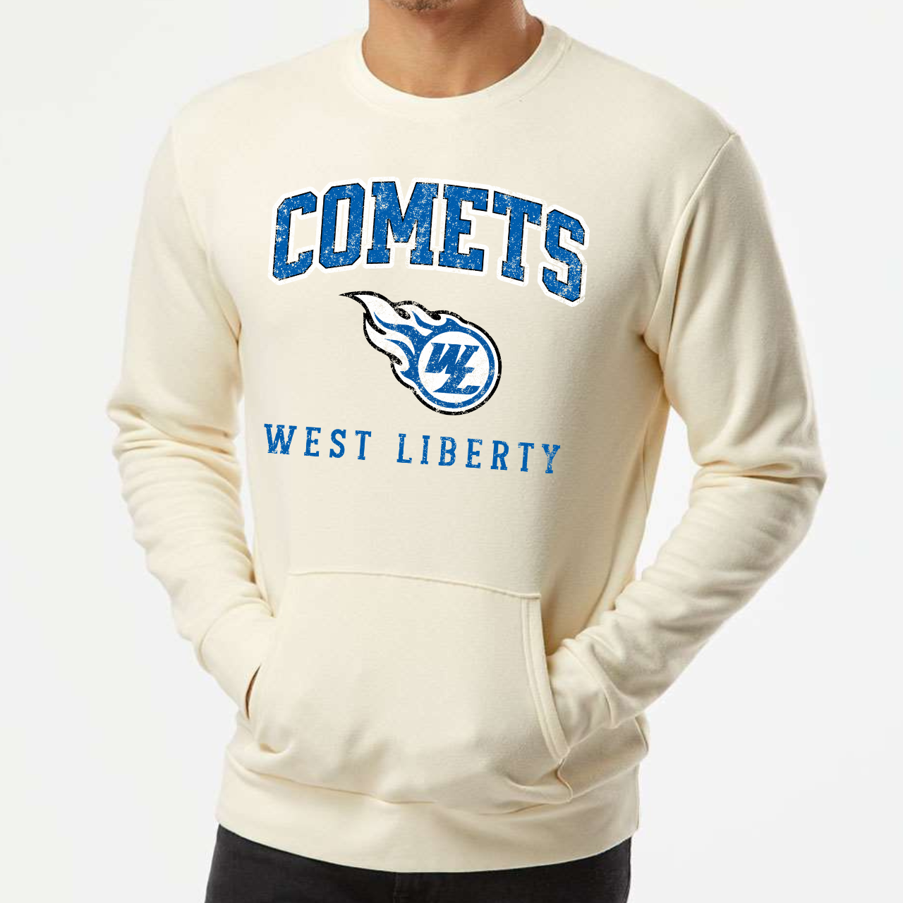West Liberty Comets Vintage Arch Logo Pocket Crew
