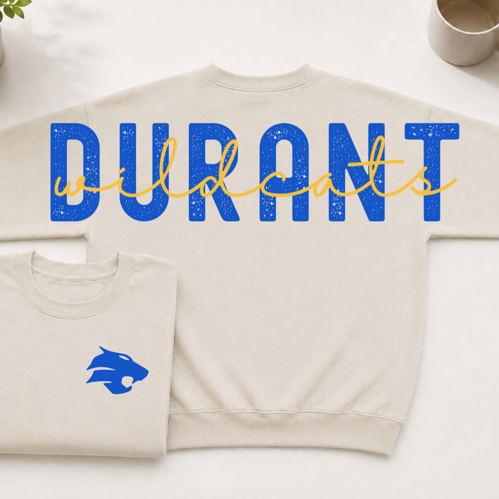 Durant Wildcats BIG BACK Team and Mascot Crewneck