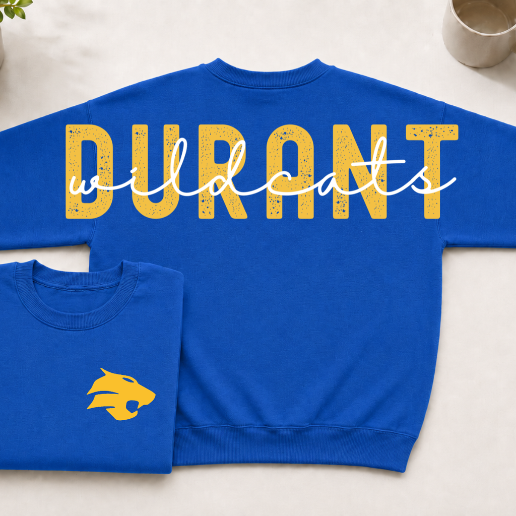 Durant Wildcats BIG BACK Team and Mascot Crewneck