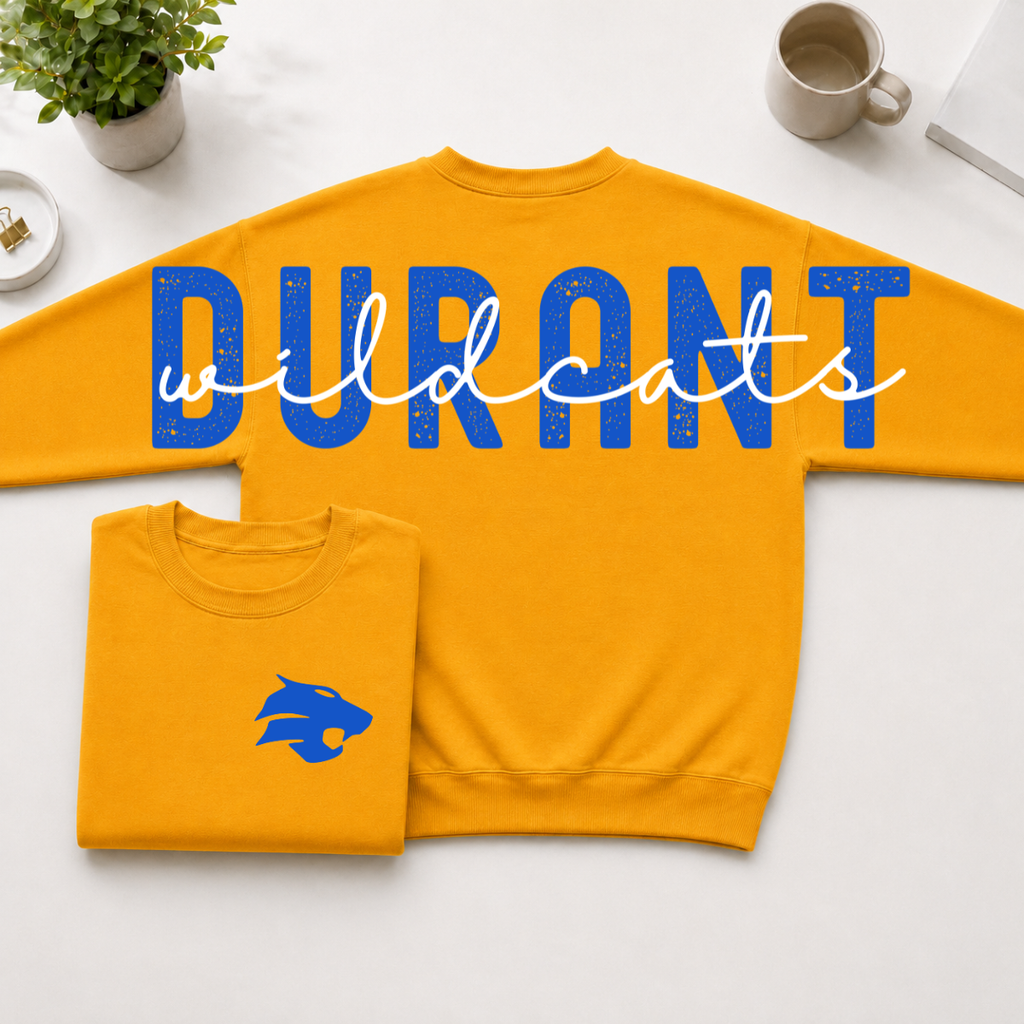 Durant Wildcats BIG BACK Team and Mascot Crewneck