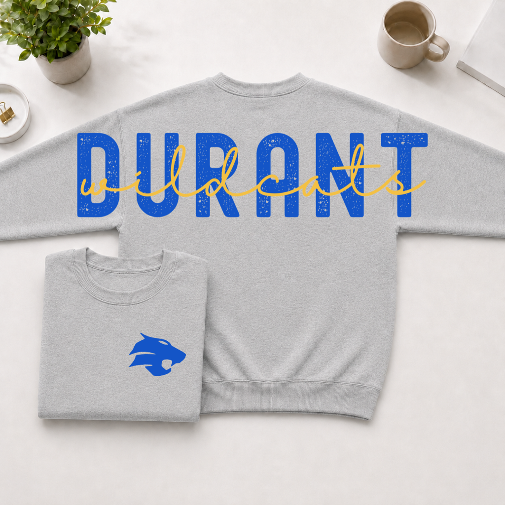 Durant Wildcats BIG BACK Team and Mascot Crewneck