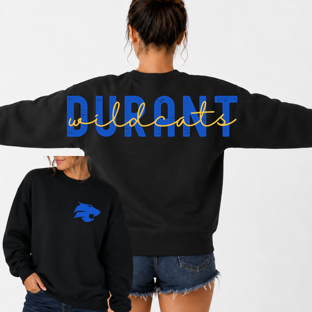 Durant Wildcats BIG BACK Team and Mascot Crewneck