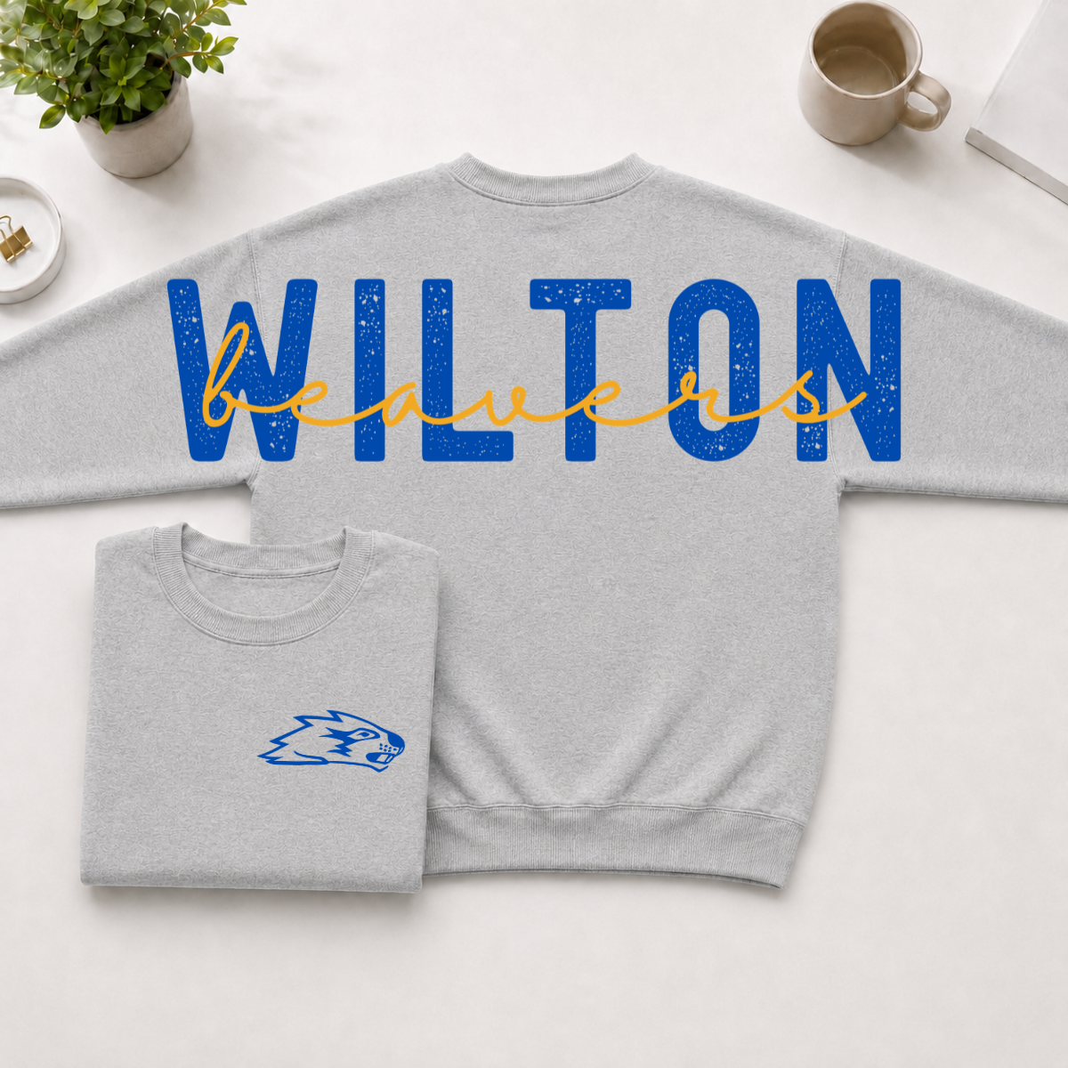 Wilton Beavers BIG BACK Team and Mascot Crewneck