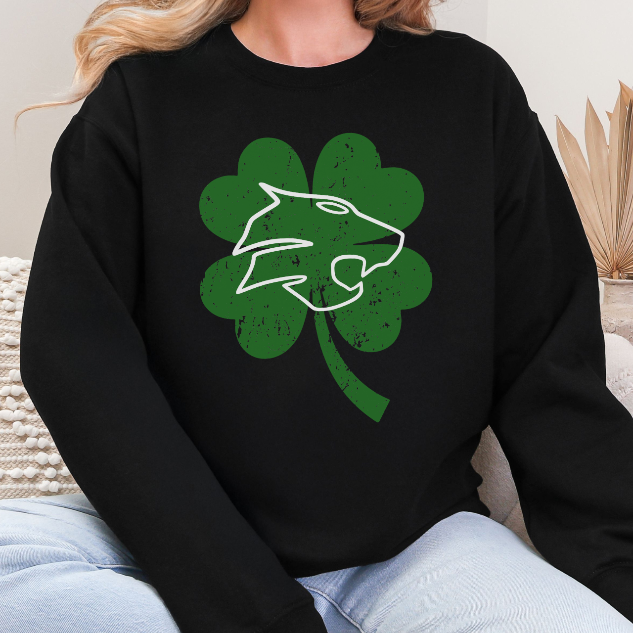 Durant Wildcats - Wildcats Shamrock Crewneck in Black