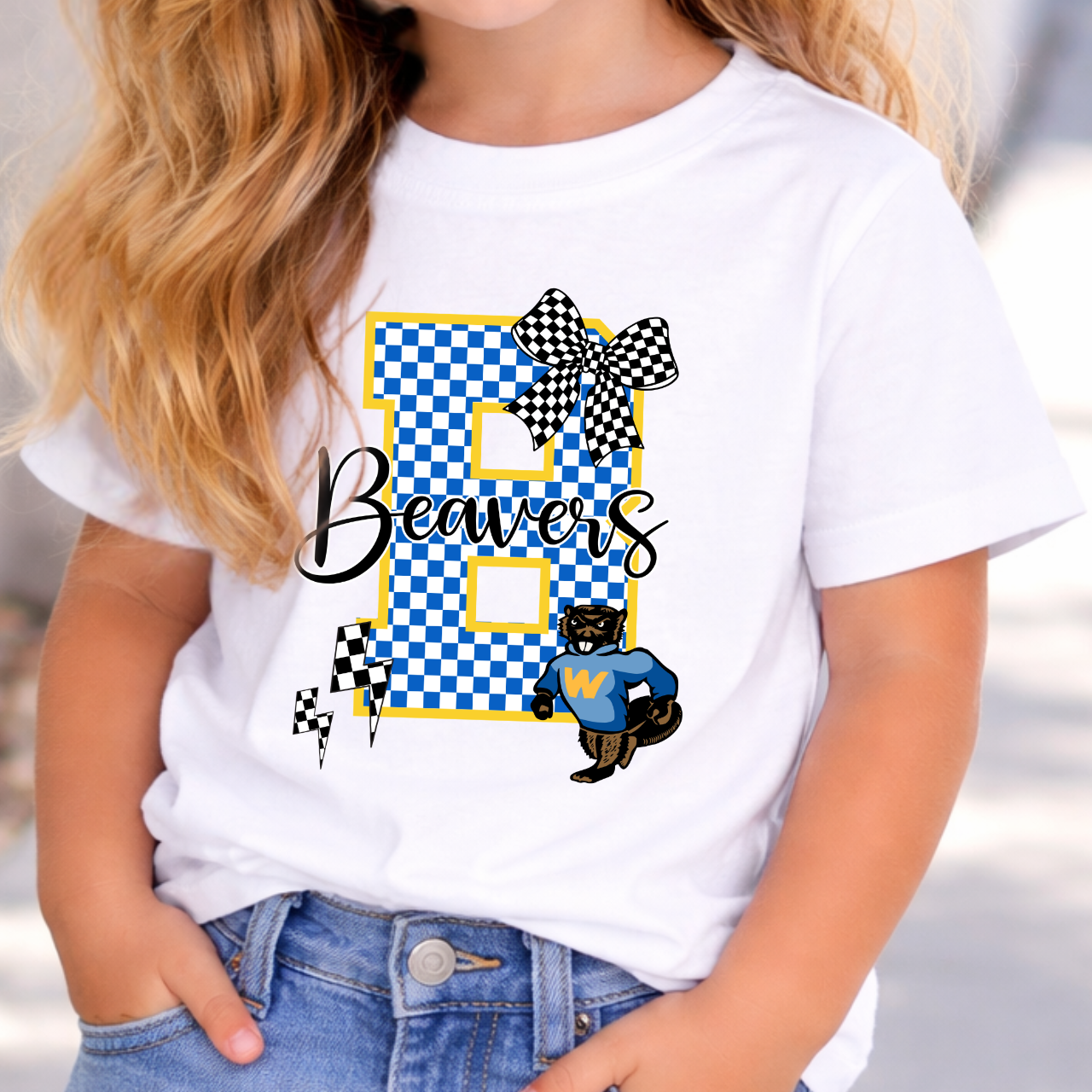 Beavers Checkered Initial Toddler Tee