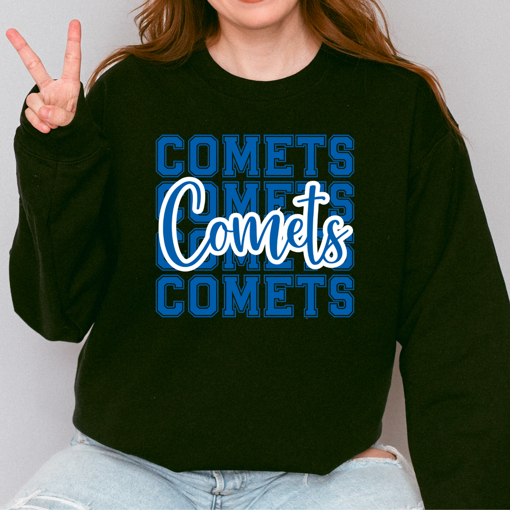 Stacked Comets Script Crewneck
