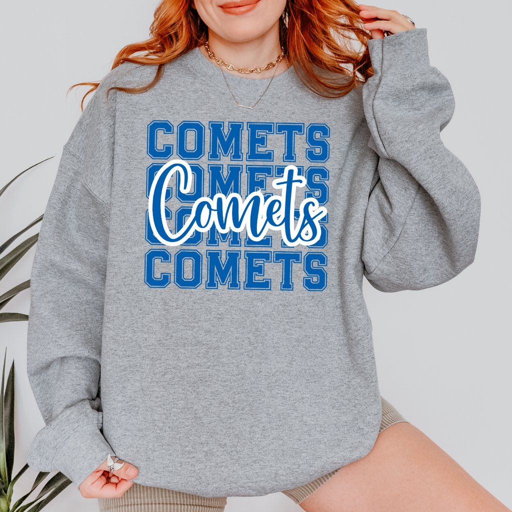 Stacked Comets Script Crewneck