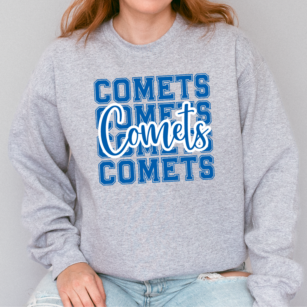 Stacked Comets Script Crewneck