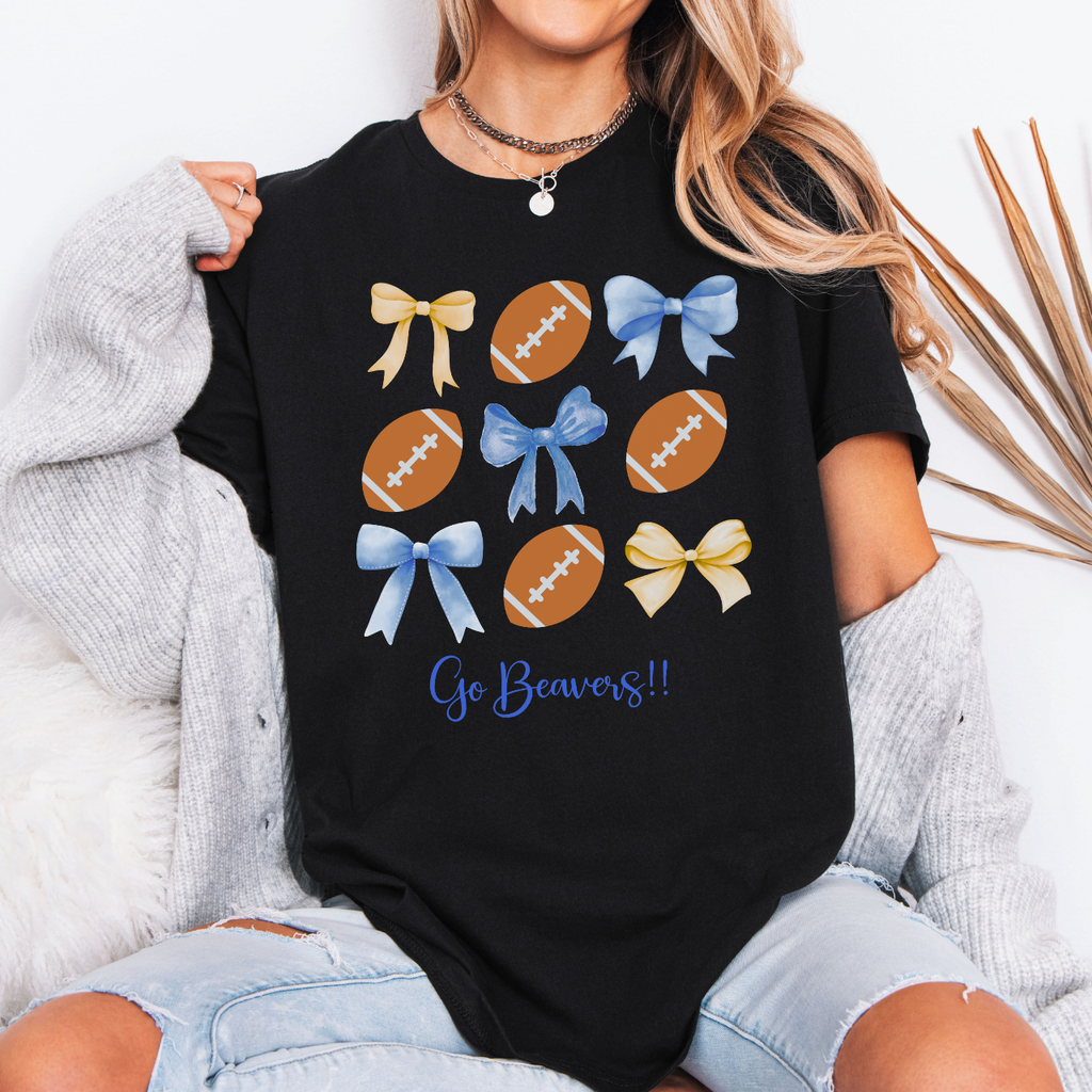 Wilton Beavers Bows and Footballs Tee