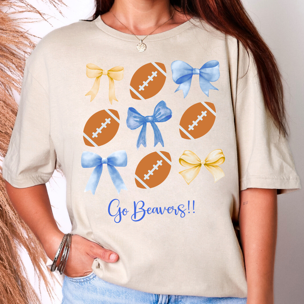 Wilton Beavers Bows and Footballs Tee