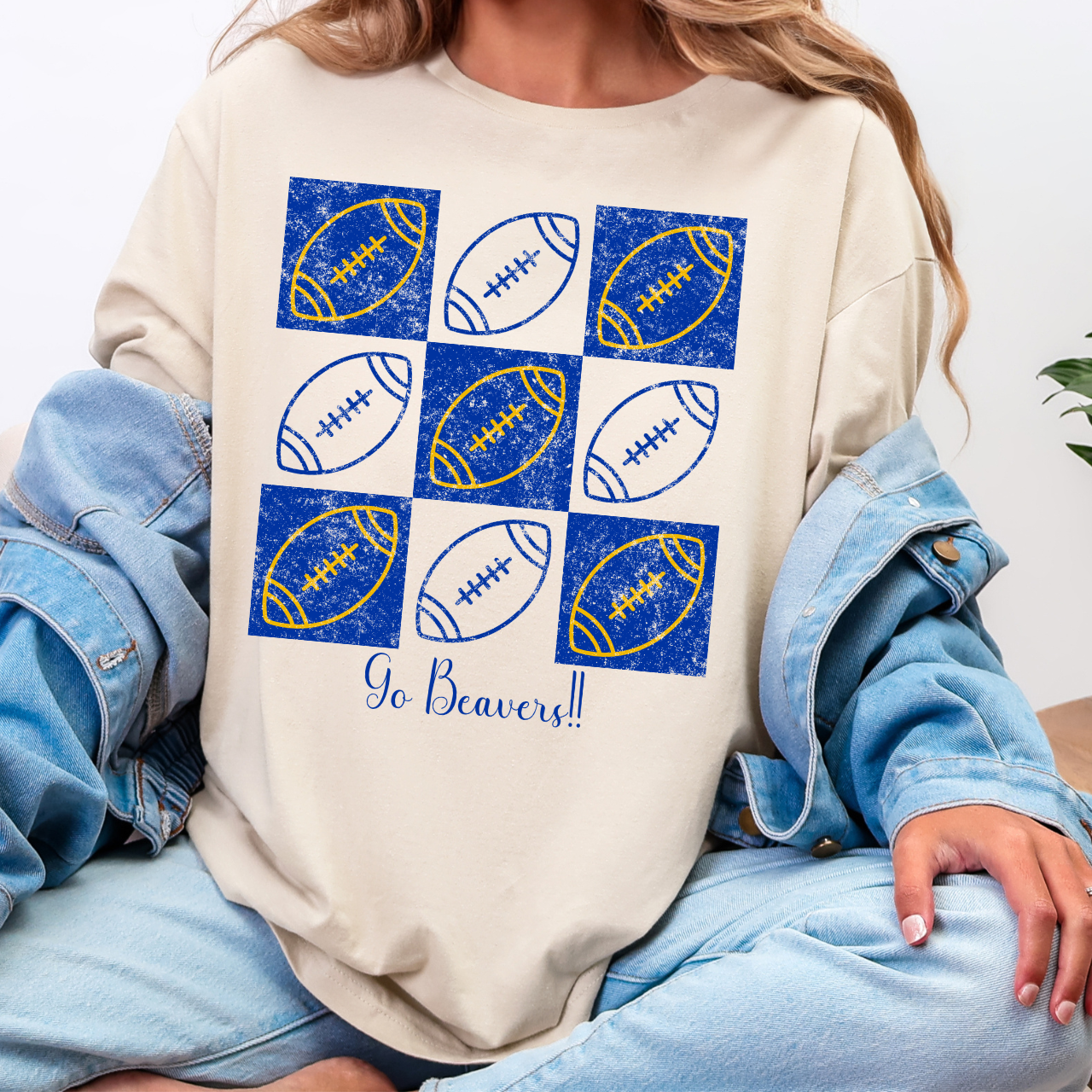 Wilton Beavers Football Checkerboard Tee