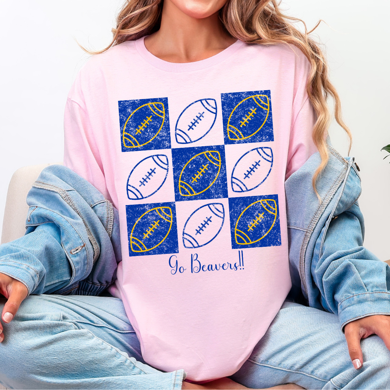 Wilton Beavers Football Checkerboard Tee