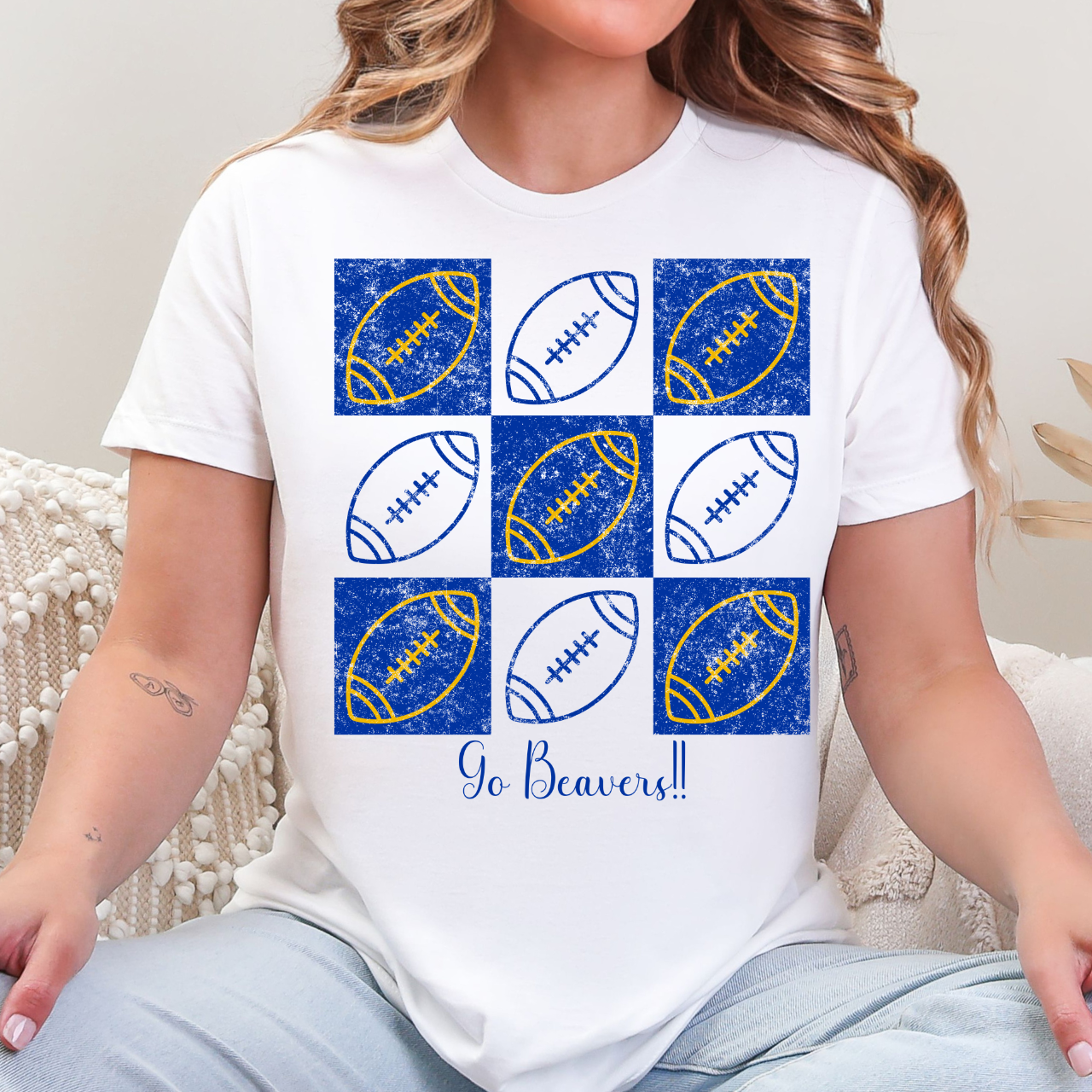 Wilton Beavers Football Checkerboard Tee