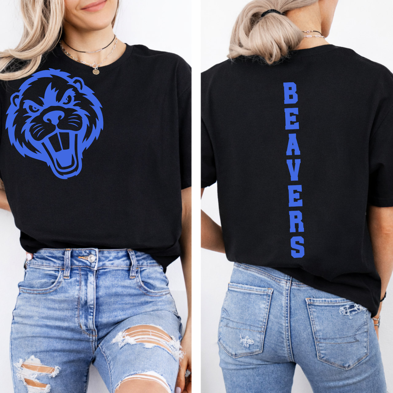 Wilton Beavers Mascot Face Tee Front/Back