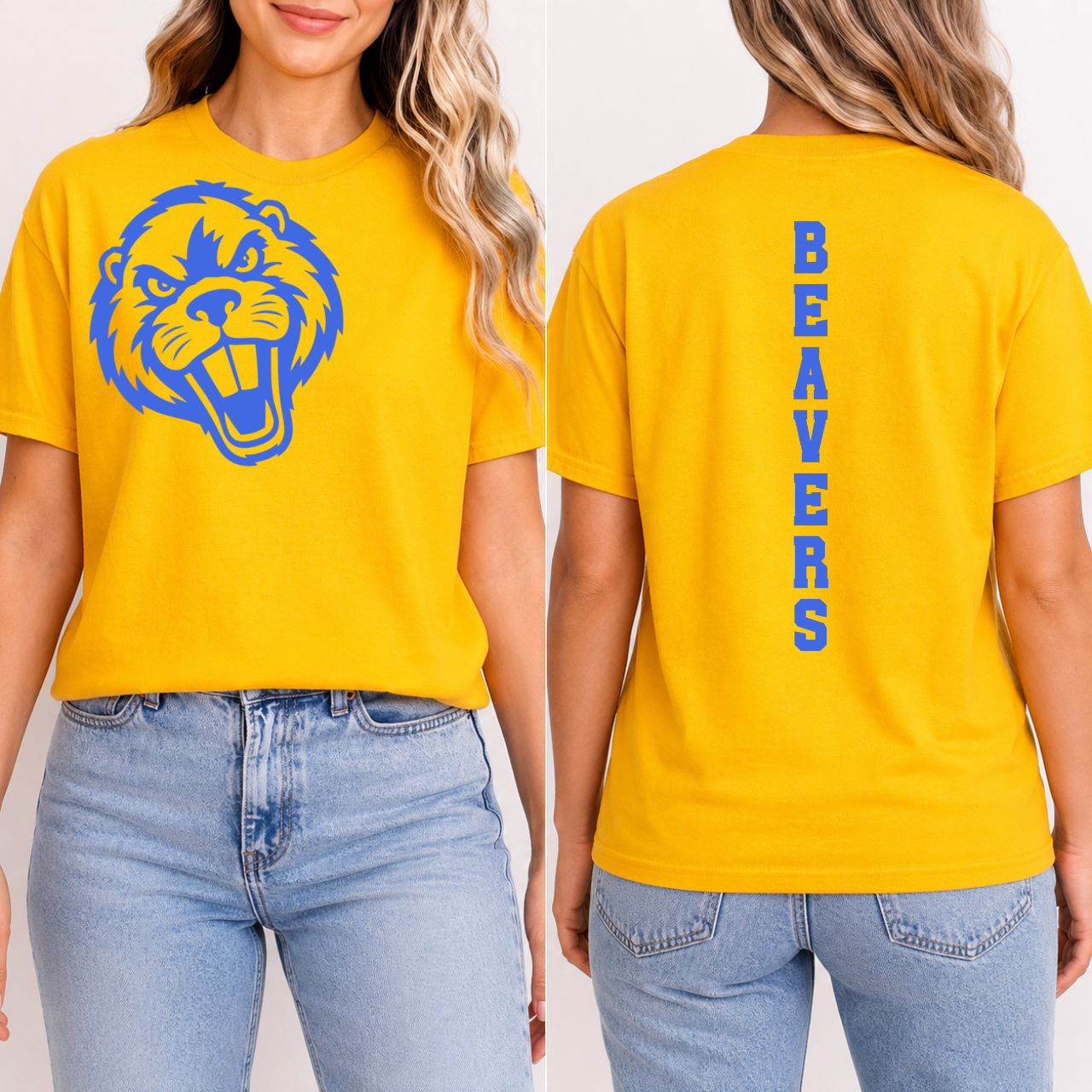 Wilton Beavers Mascot Face Tee Front/Back