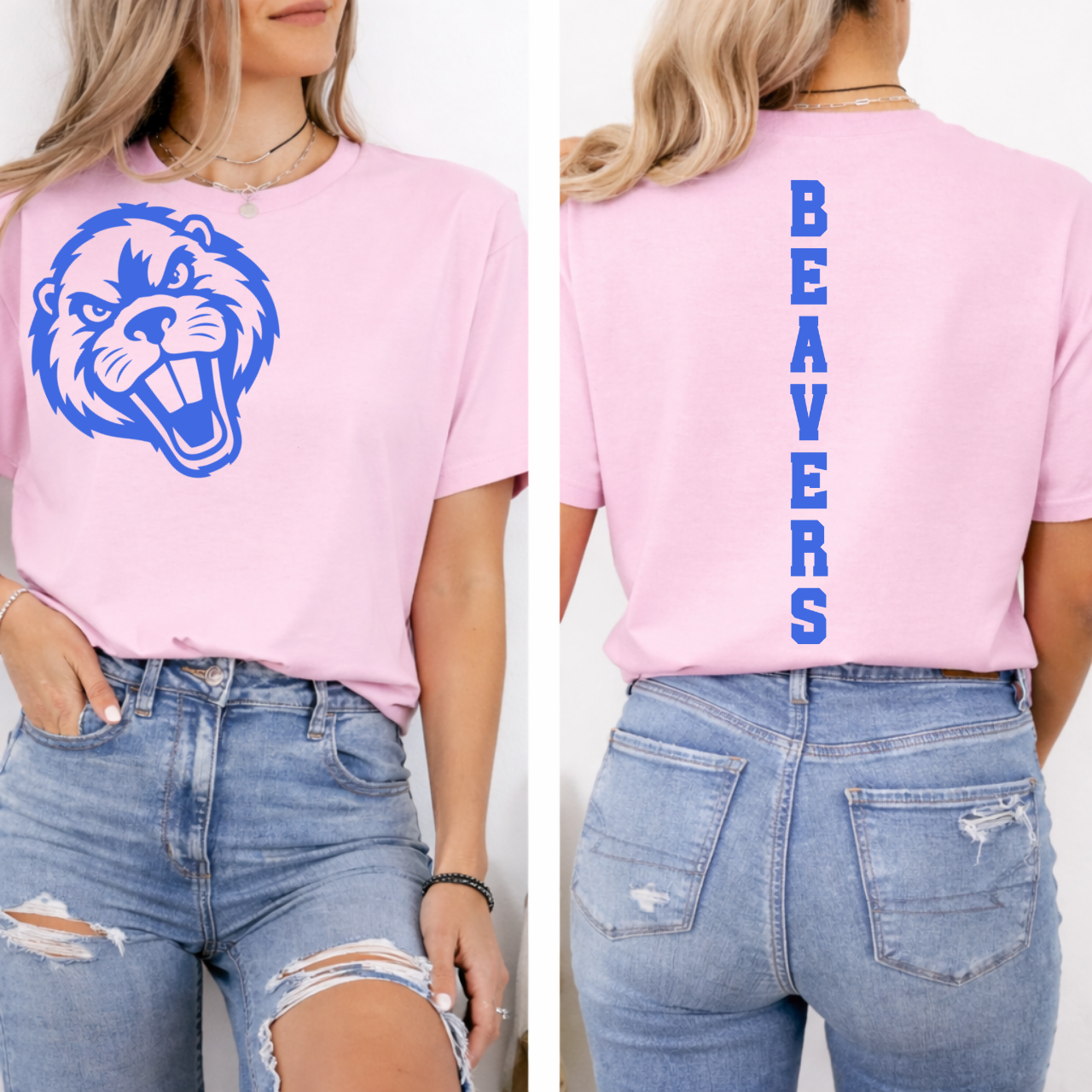Wilton Beavers Mascot Face Tee Front/Back