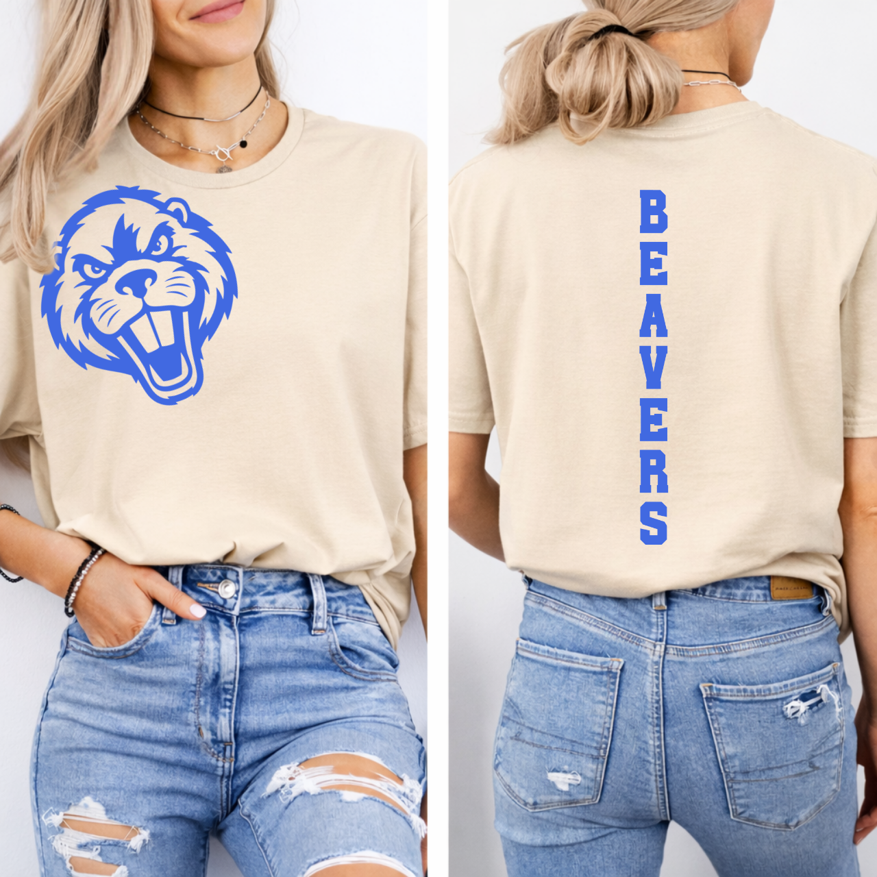Wilton Beavers Mascot Face Tee Front/Back