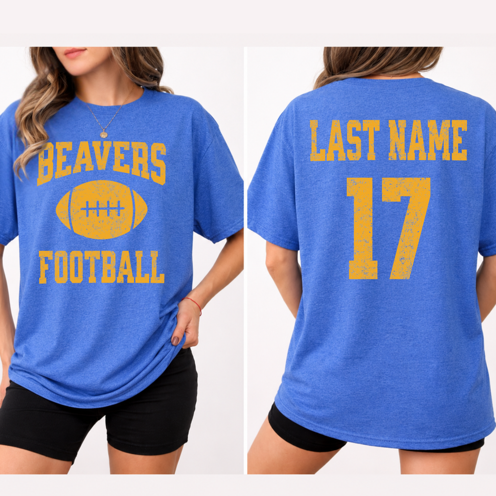 Wilton Beavers Personalized Name and Number Football Tee (Gold)